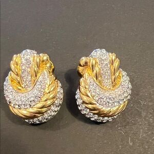 Vintage signed Nolan Miller Gold plated and rhinestone Crystal Earrings